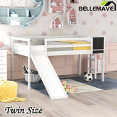 Bellemave® Twin Size Low Loft Bed with Slide, Ladder and Chalkboard - Bellemave